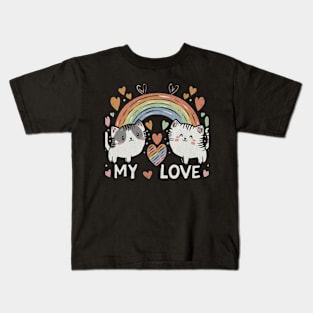 My Rainbow Cat is My Valentine Kids T-Shirt